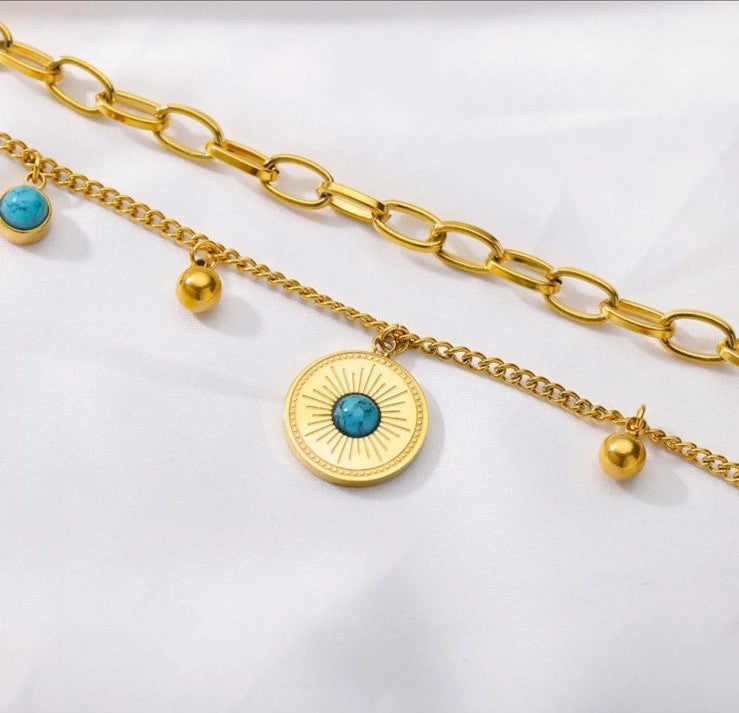 ✨ Gold Evil Eye Charm Bracelet (Layered Chain Design)