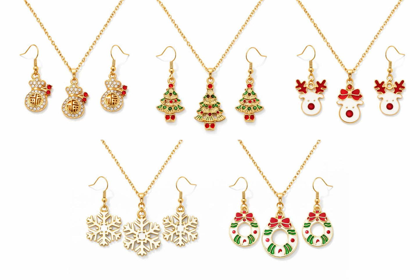 π Festive Christmas Pendant Necklace & Earrings Sets (5 Designs)