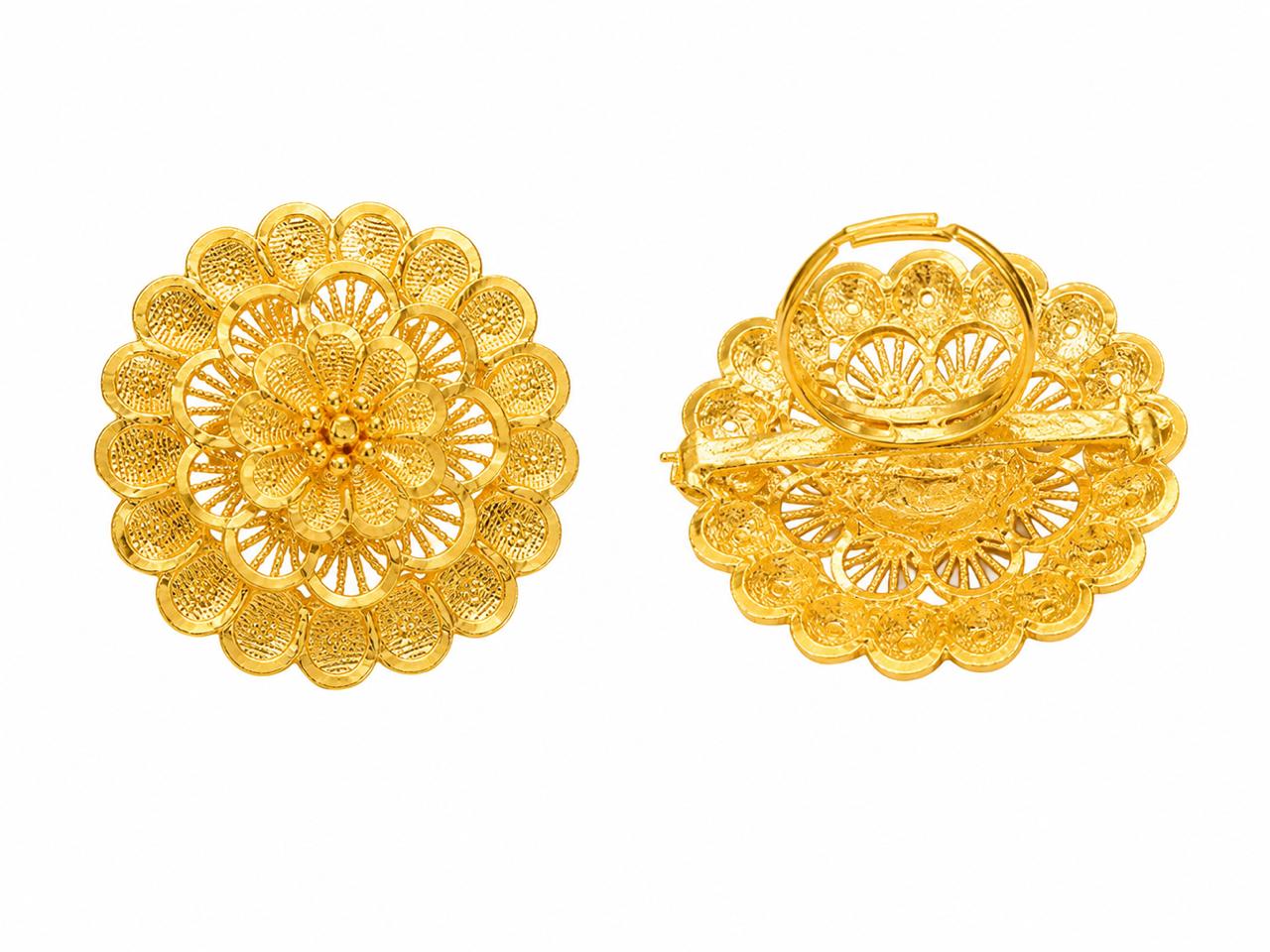 Gold Floral Adjustable Finger Ring for Women | Traditional Ethnic Statement Ring