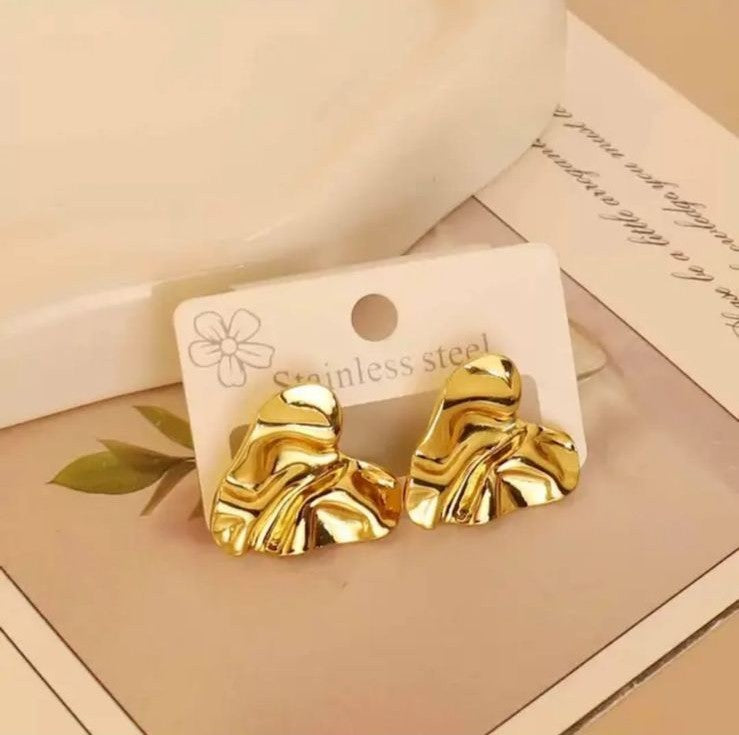 Gold Plated Stainless Steel Abstract Stud Earrings for Women | Trendy Irregular Shape Statement Earrings | Lightweight Fashion Jewelry for Girls & Women | Party, Daily Wear