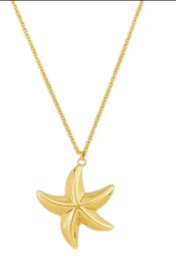 ⭐ Gold Starfish Pendant Necklace & Earrings Set (Stainless Steel)