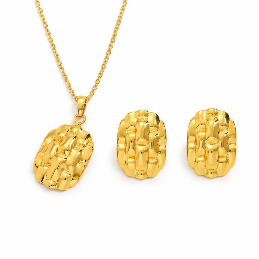 β¨ Gold Chunky Pendant Necklace with Matching Earrings Set