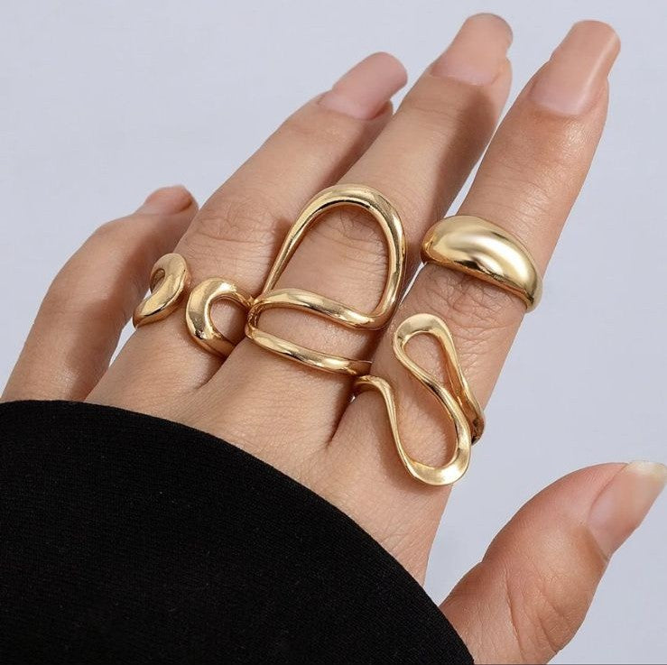 ✨ Abstract Gold Rings Set – Trendy Minimal Statement Jewelry