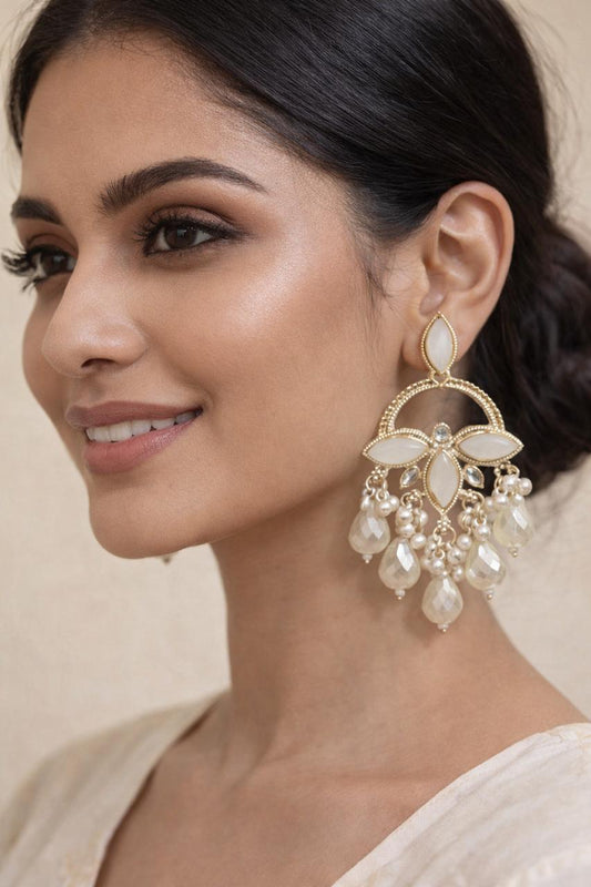Elegant White Kundan Pearl Earrings