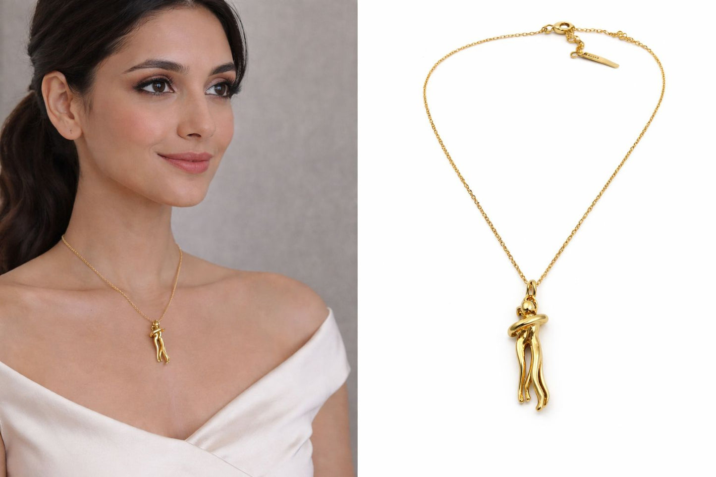 Minimal Abstract Gold Plated Couple Hug Pendant Necklace for Women | Modern Elegant Jeweller