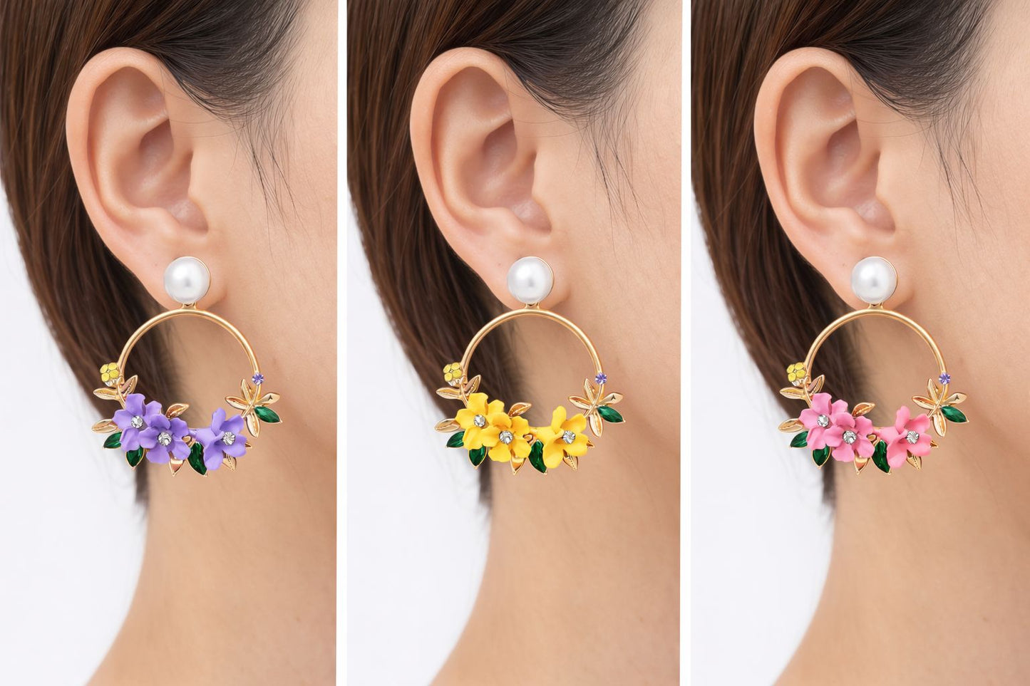 Floral Pearl Hoop Earrings for Women & Girls | Gold Plated Designer Statement Earrings | Lightweight Party Wear Jeweller