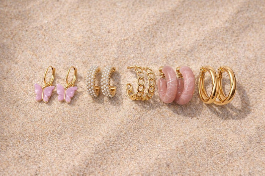 Premium Gold & Pink Hoop Earrings Combo for Women (6 Pairs)