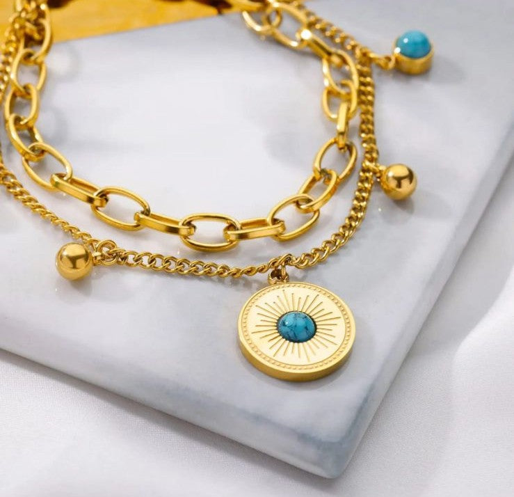 ✨ Gold Evil Eye Charm Bracelet (Layered Chain Design)