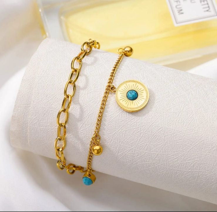 ✨ Gold Evil Eye Charm Bracelet (Layered Chain Design)