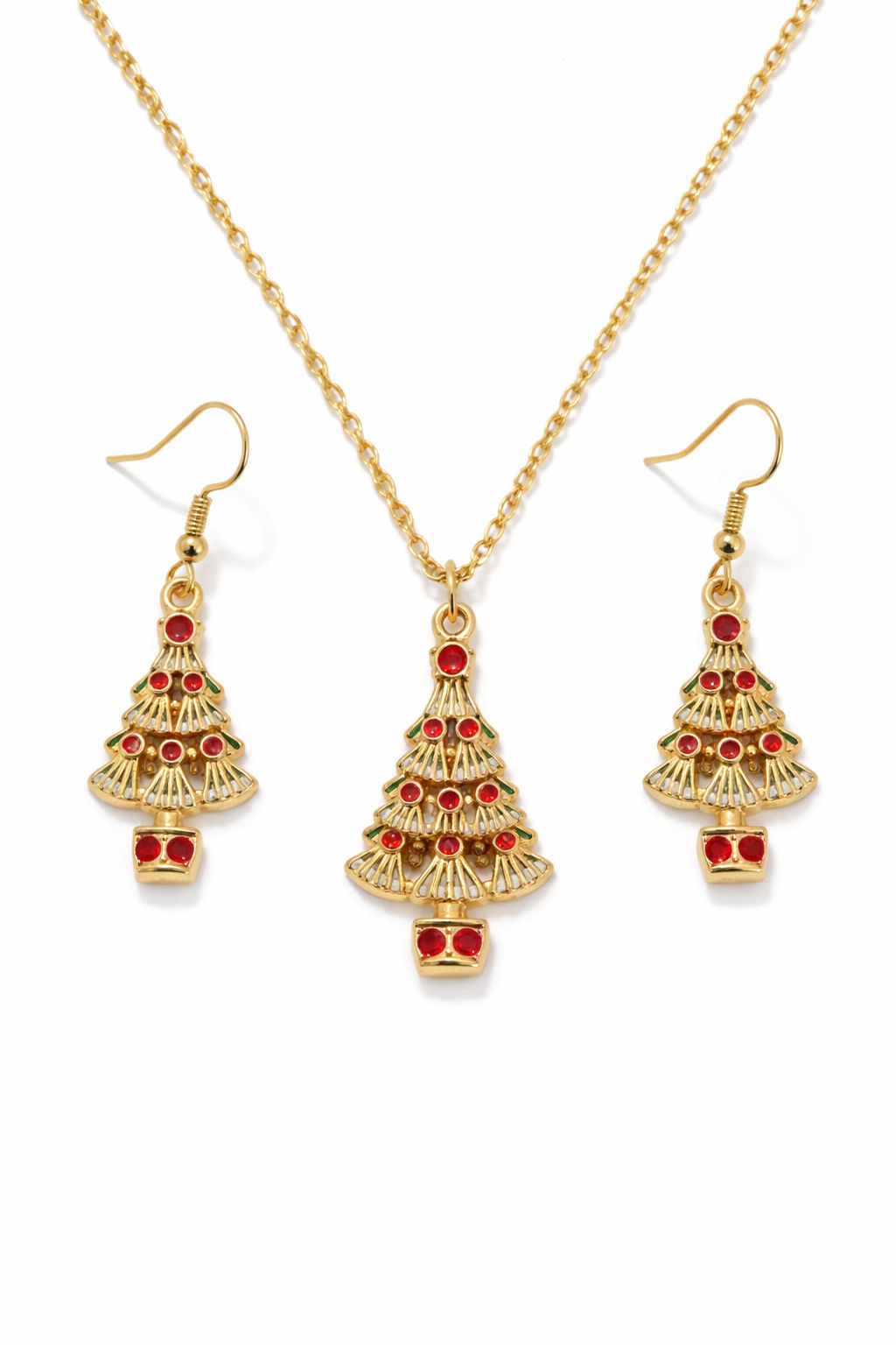 ✨ Gold Christmas Tree Necklace & Earrings Set (Festive Crystal Design)