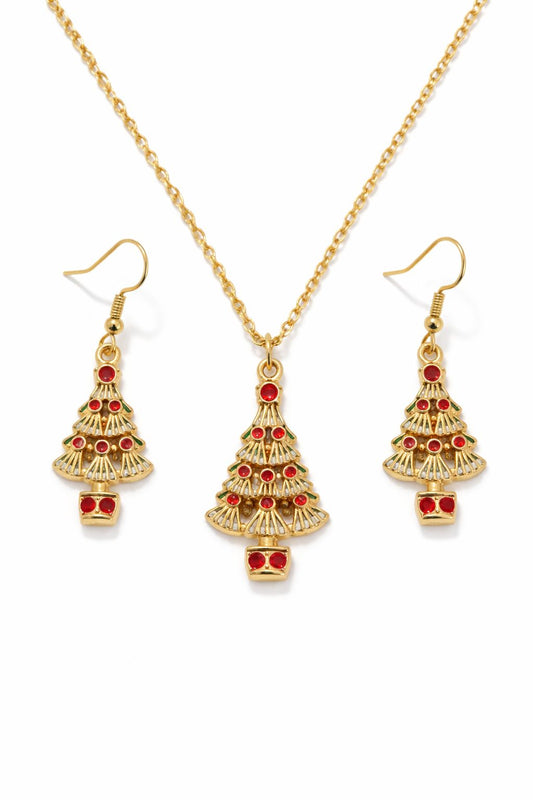 ✨ Gold Christmas Tree Necklace & Earrings Set (Festive Crystal Design)