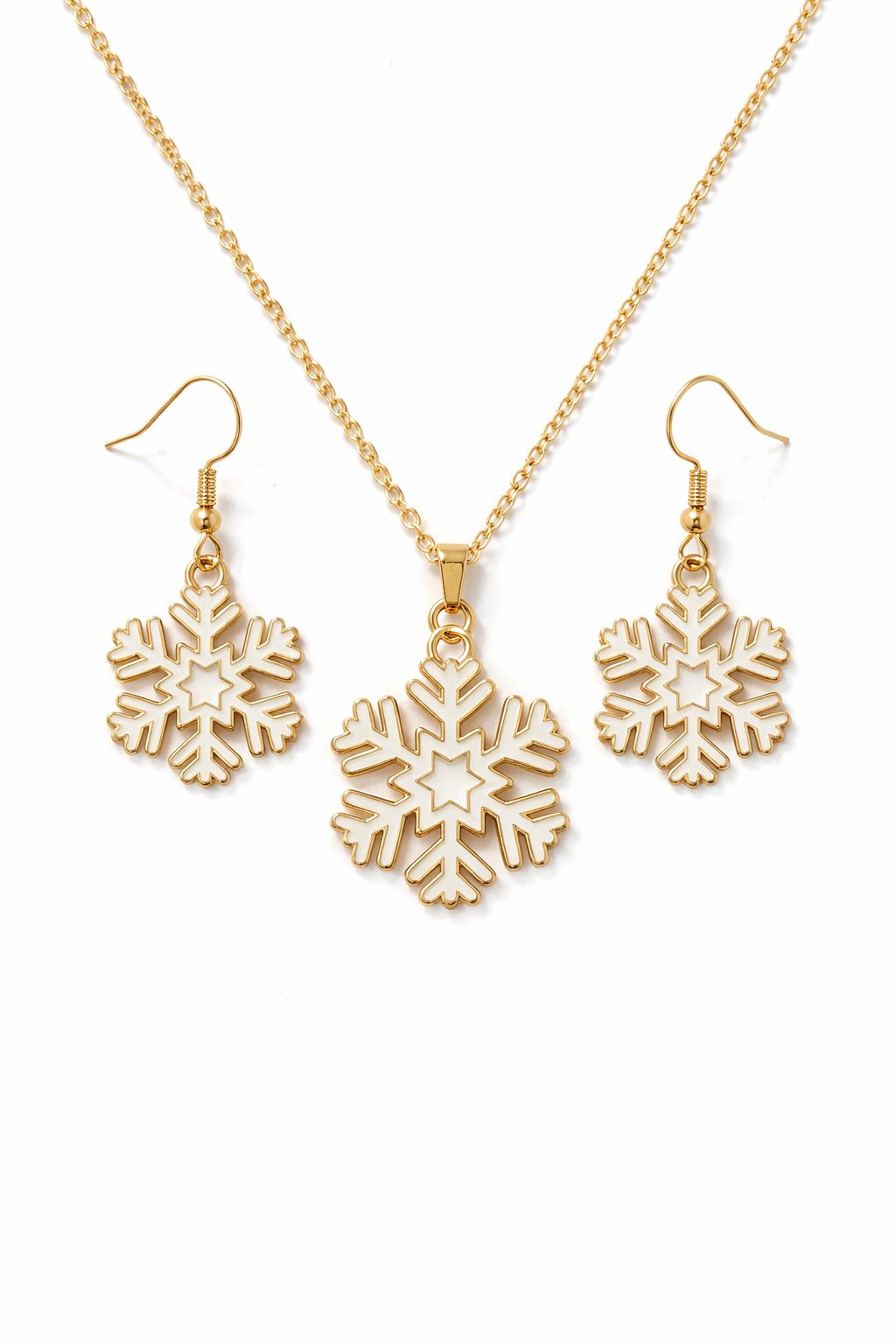 Gold Plated Snowflake Pendant Necklace with Matching Earrings Set for Women & Girls