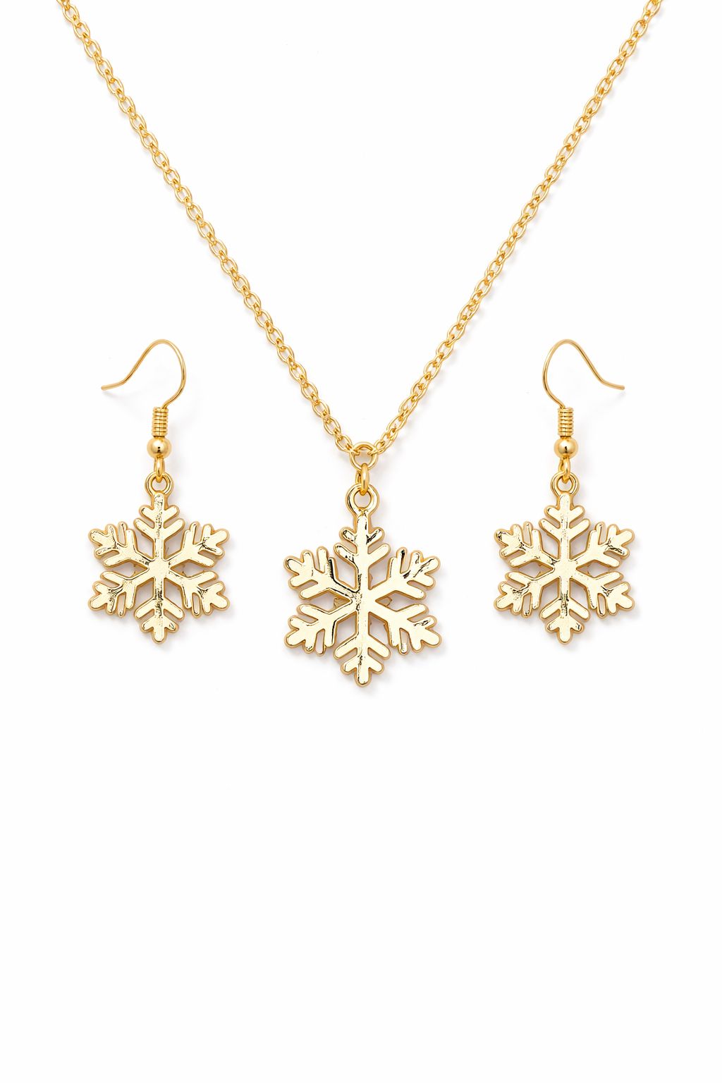 Gold Plated Snowflake Pendant Necklace with Matching Earrings – Alloy Jewelry Set