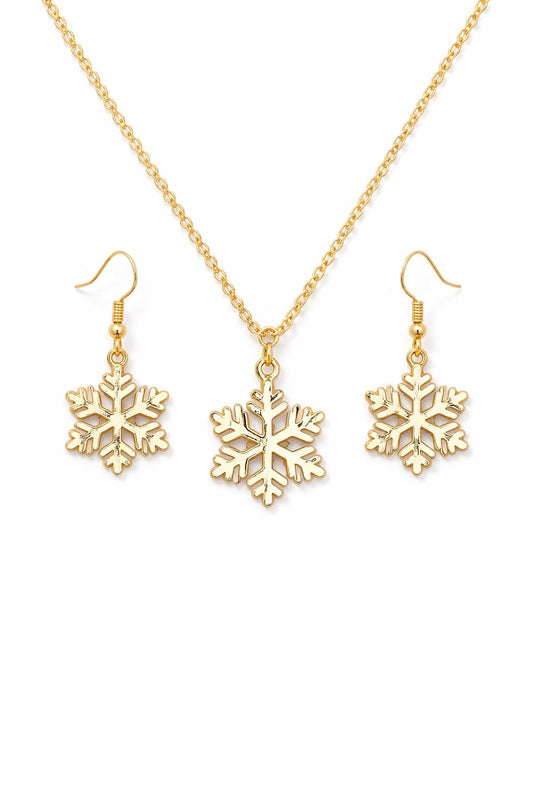 Gold Plated Snowflake Pendant Necklace with Matching Earrings – Alloy Jewelry Set