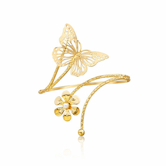 Elegant Butterfly Floral Arm Cuff Bracelet for Women – Gold Plated Adjustable Upper Arm Jewelry