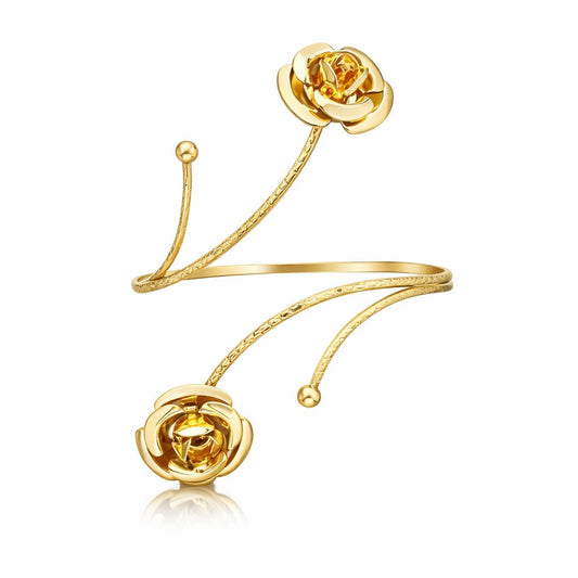 Elegant Rose Gold-Plated Arm Cuff Bracelet for Women – Adjustable Floral Upper Arm Jewelry