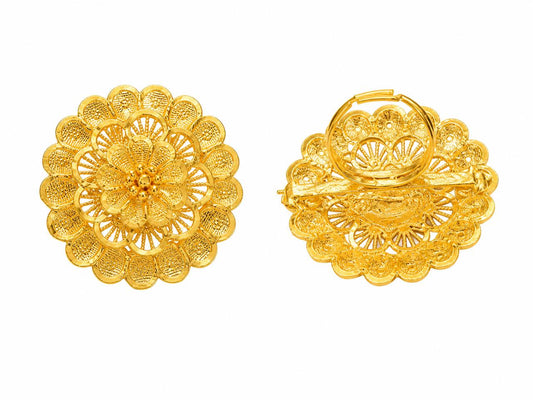 Gold Floral Adjustable Finger Ring for Women | Traditional Ethnic Statement Ring
