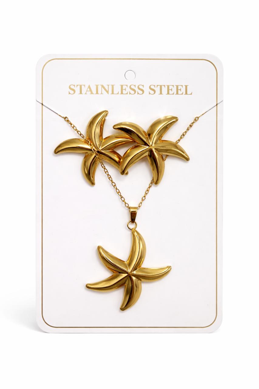 ⭐ Gold Starfish Pendant Necklace & Earrings Set (Stainless Steel)