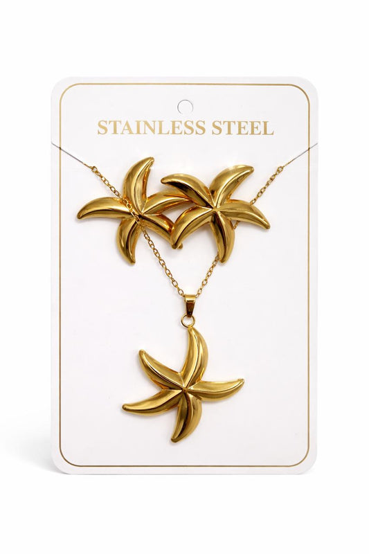 ⭐ Gold Starfish Pendant Necklace & Earrings Set (Stainless Steel)
