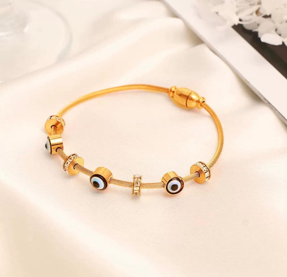Evil Eye Gold Plated Adjustable Bracelet for Women