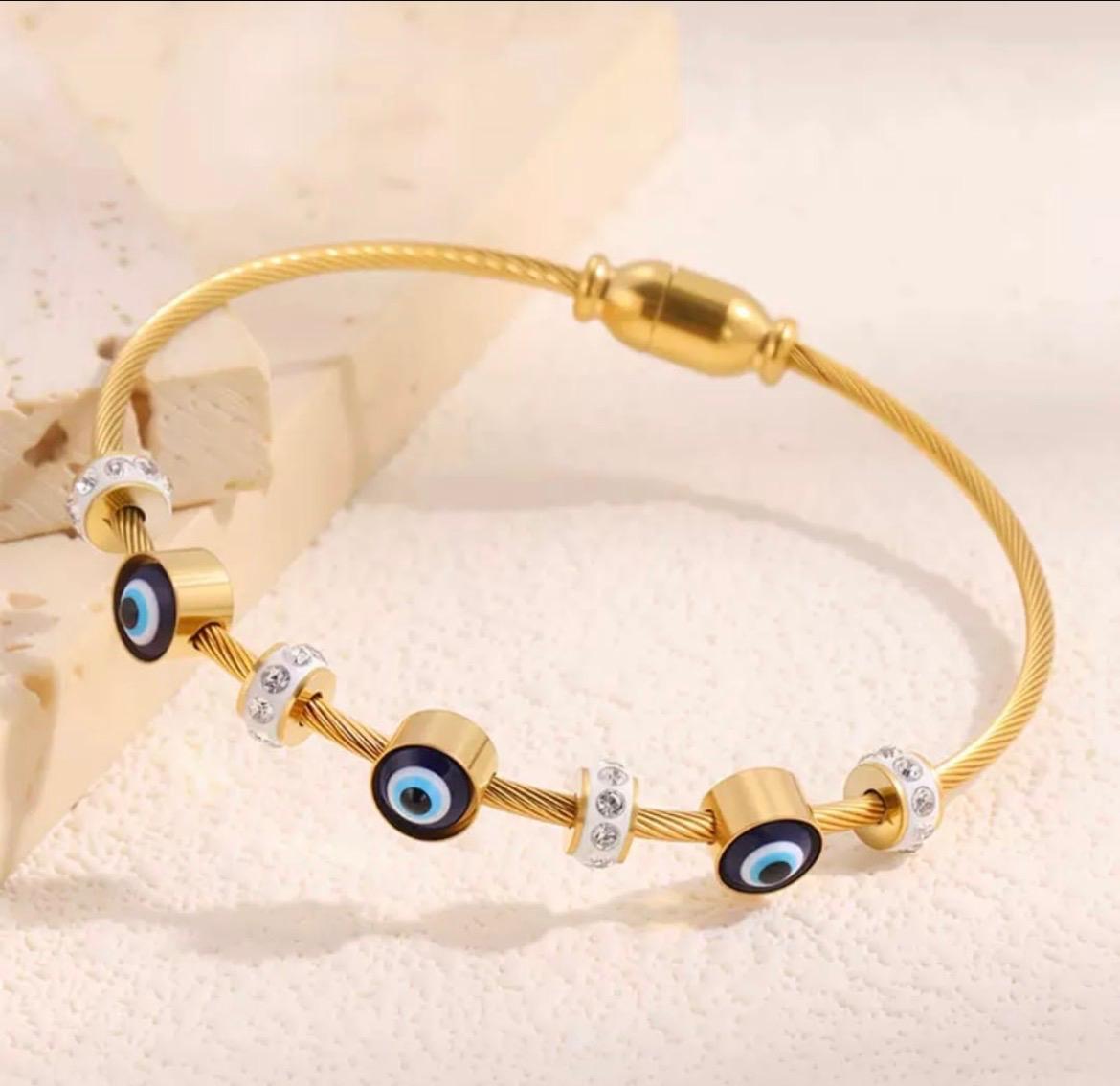 Evil Eye Gold Plated Adjustable Bracelet for Women