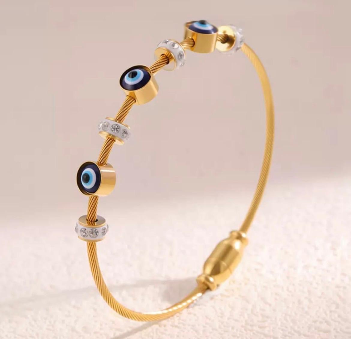 Evil Eye Gold Plated Adjustable Bracelet for Women