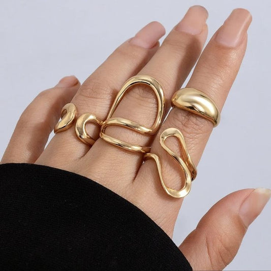 ✨ Abstract Gold Rings Set – Trendy Minimal Statement Jewelry
