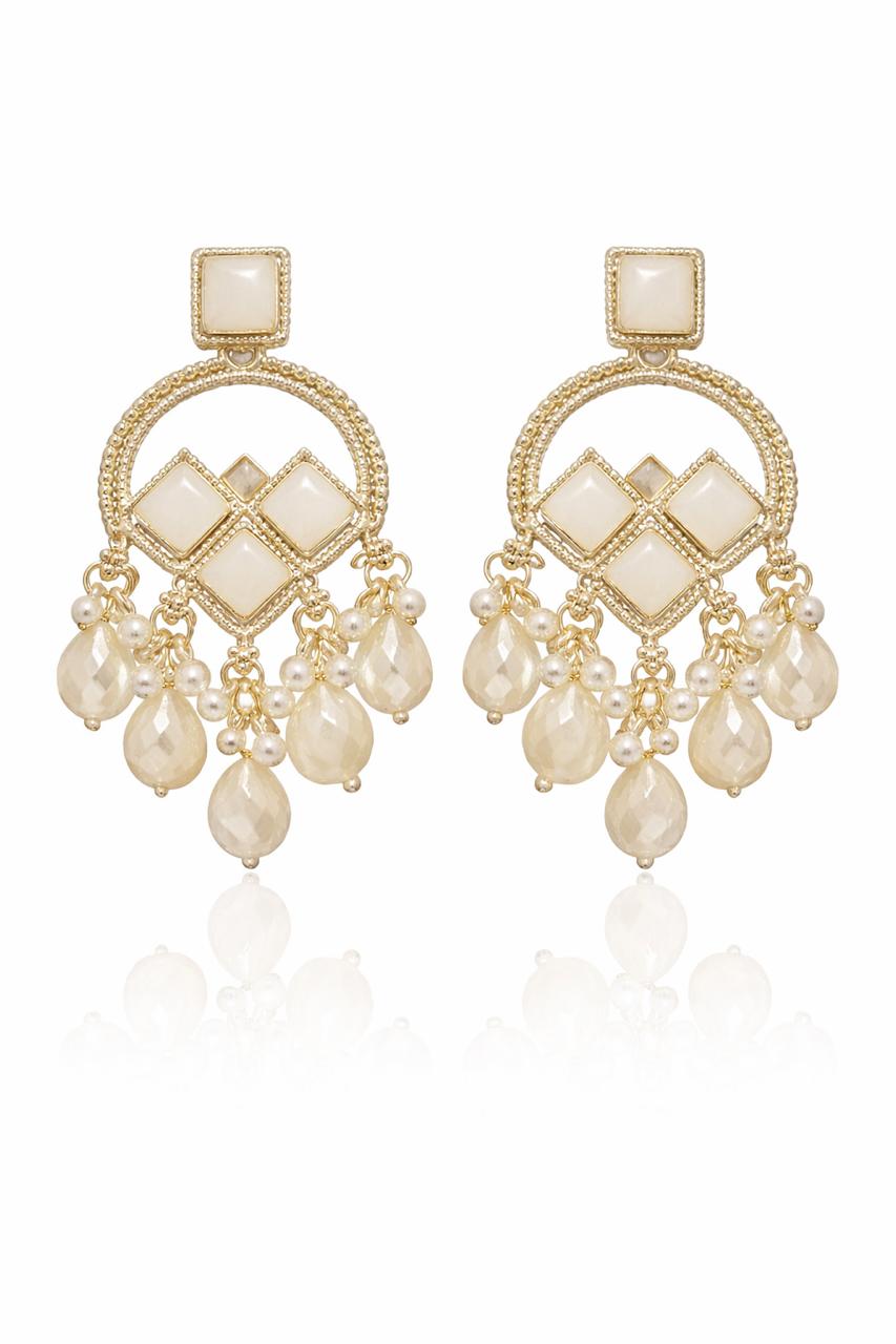 Elegant White Kundan Pearl Earrings