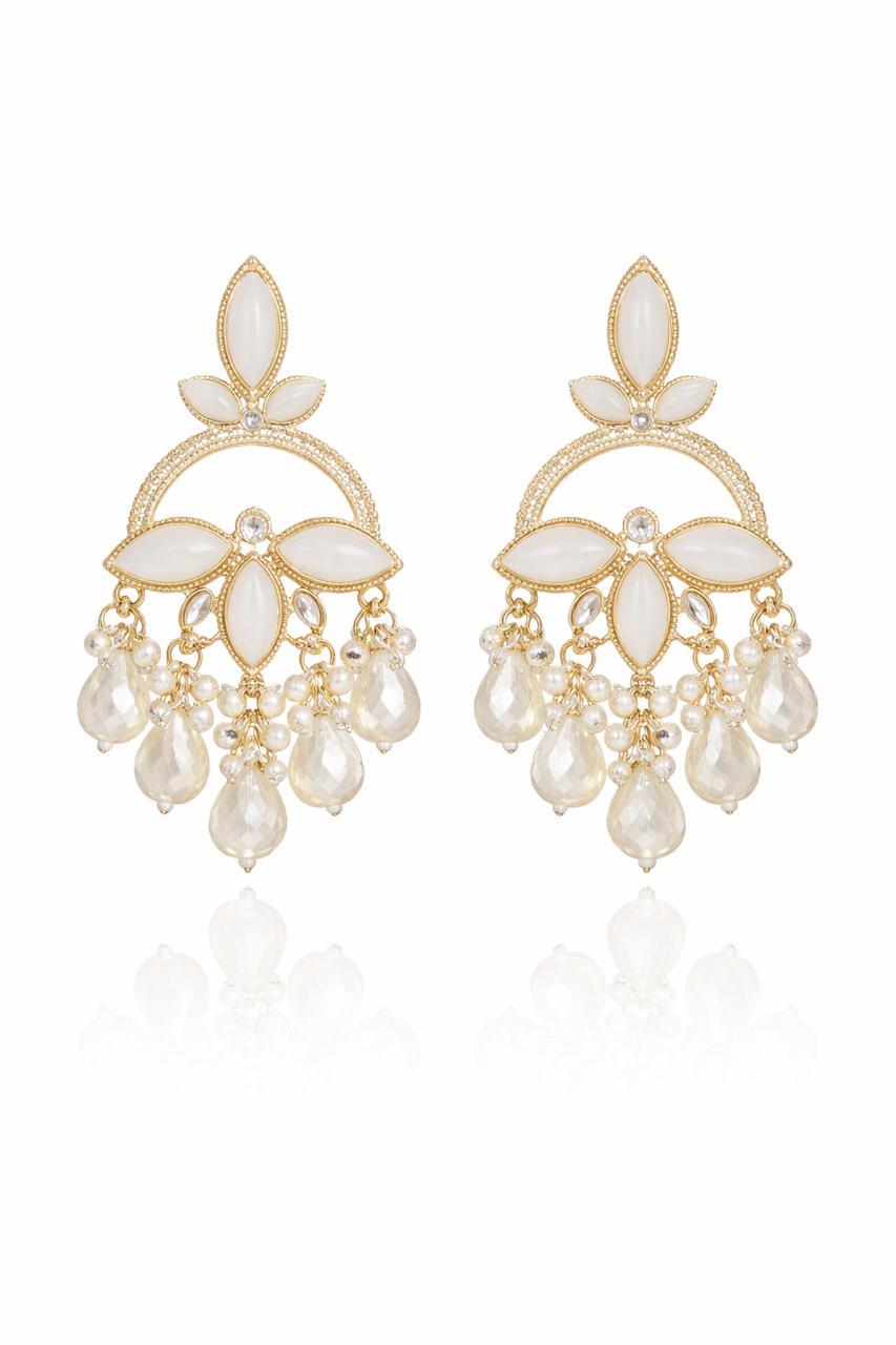Elegant White Kundan Pearl Earrings