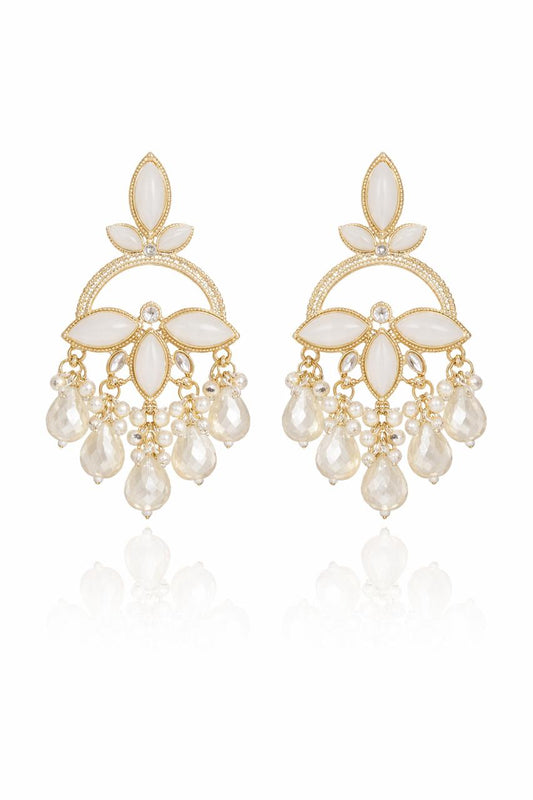 Elegant White Kundan Pearl Earrings