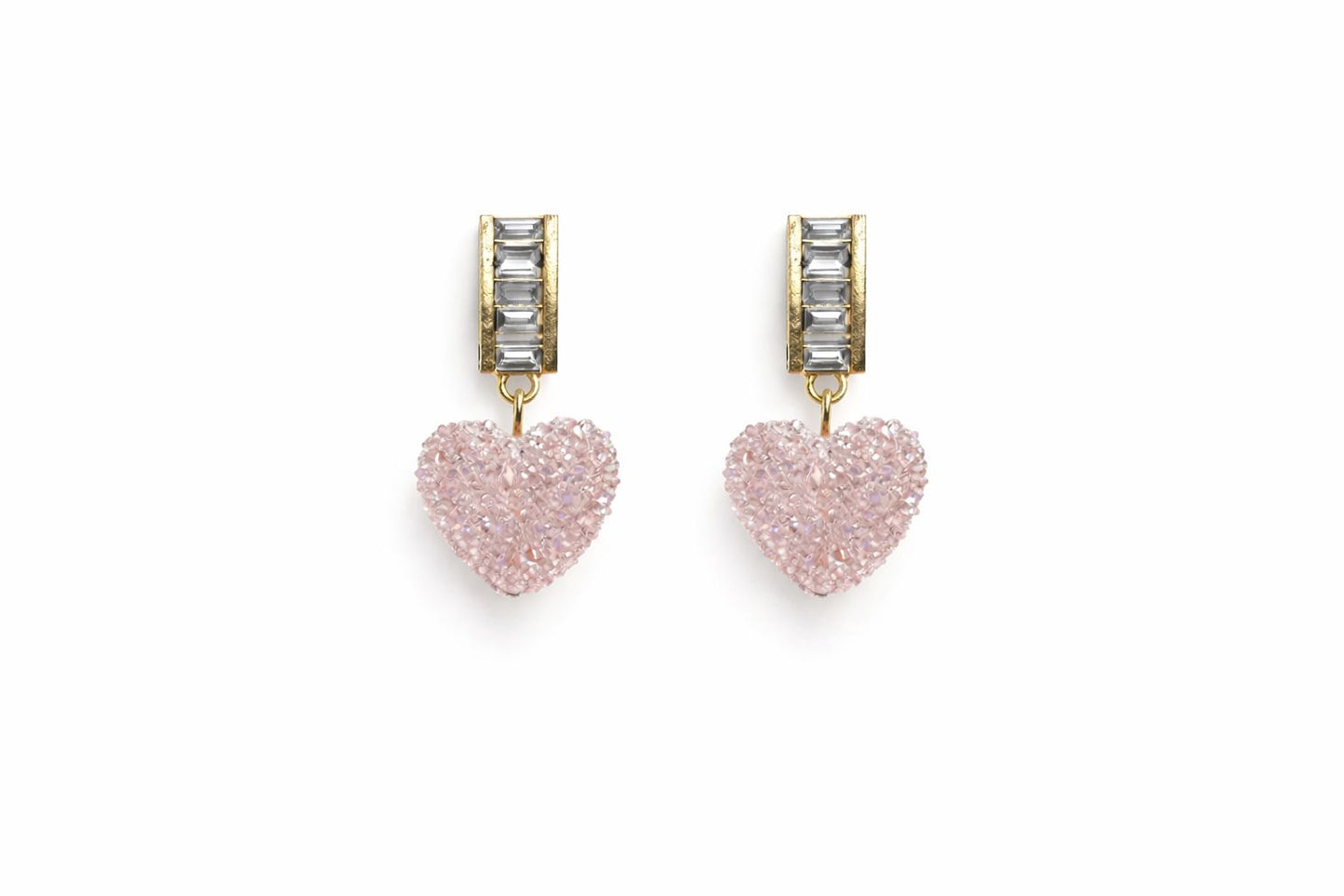 Pink Heart Drop Earrings for Women | Gold Plated Crystal Statement Earrings