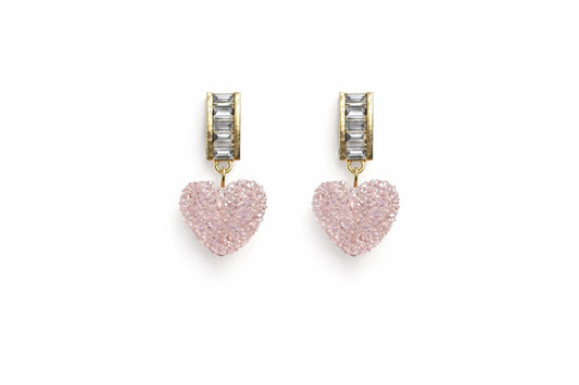 Pink Heart Drop Earrings for Women | Gold Plated Crystal Statement Earrings