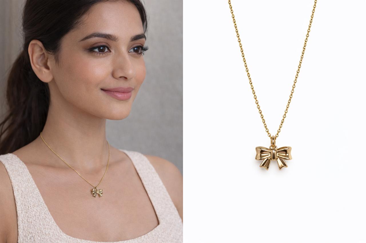 Minimal Bow Pendant Necklace for Women | Gold Plated Elegant Daily Wear Jewellery