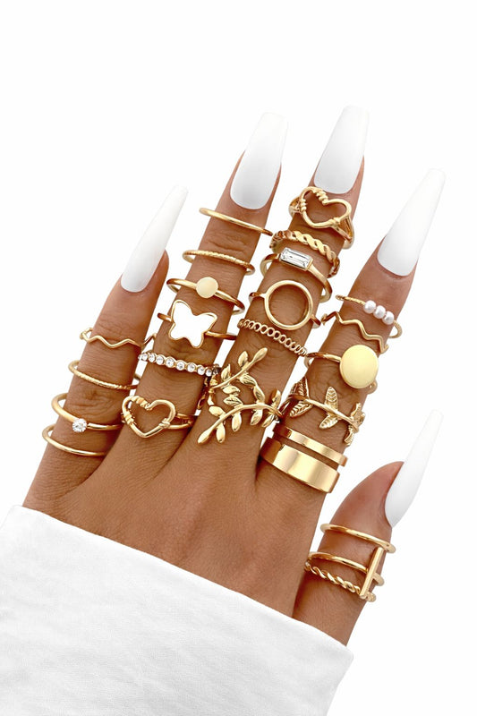 Gold Plated Stackable Ring Set for Women | Trendy Multi Ring Combo | Adjustable Fashion Jewellery Pack of 24