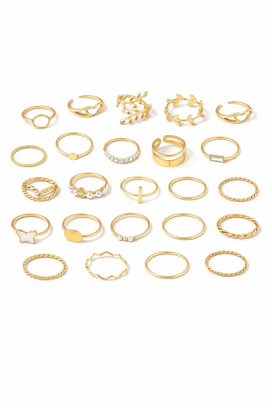 Gold Plated Stackable Ring Set for Women | Trendy Multi Ring Combo | Adjustable Fashion Jewellery Pack of 24