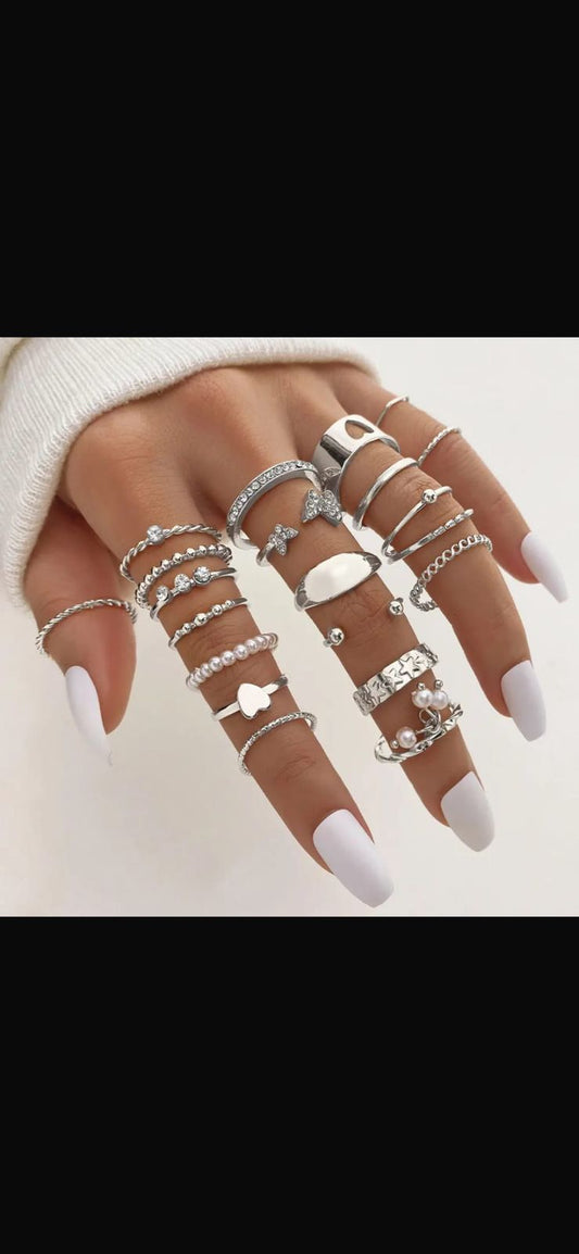 Silver Stackable Rings Set for Women (Adjustable)