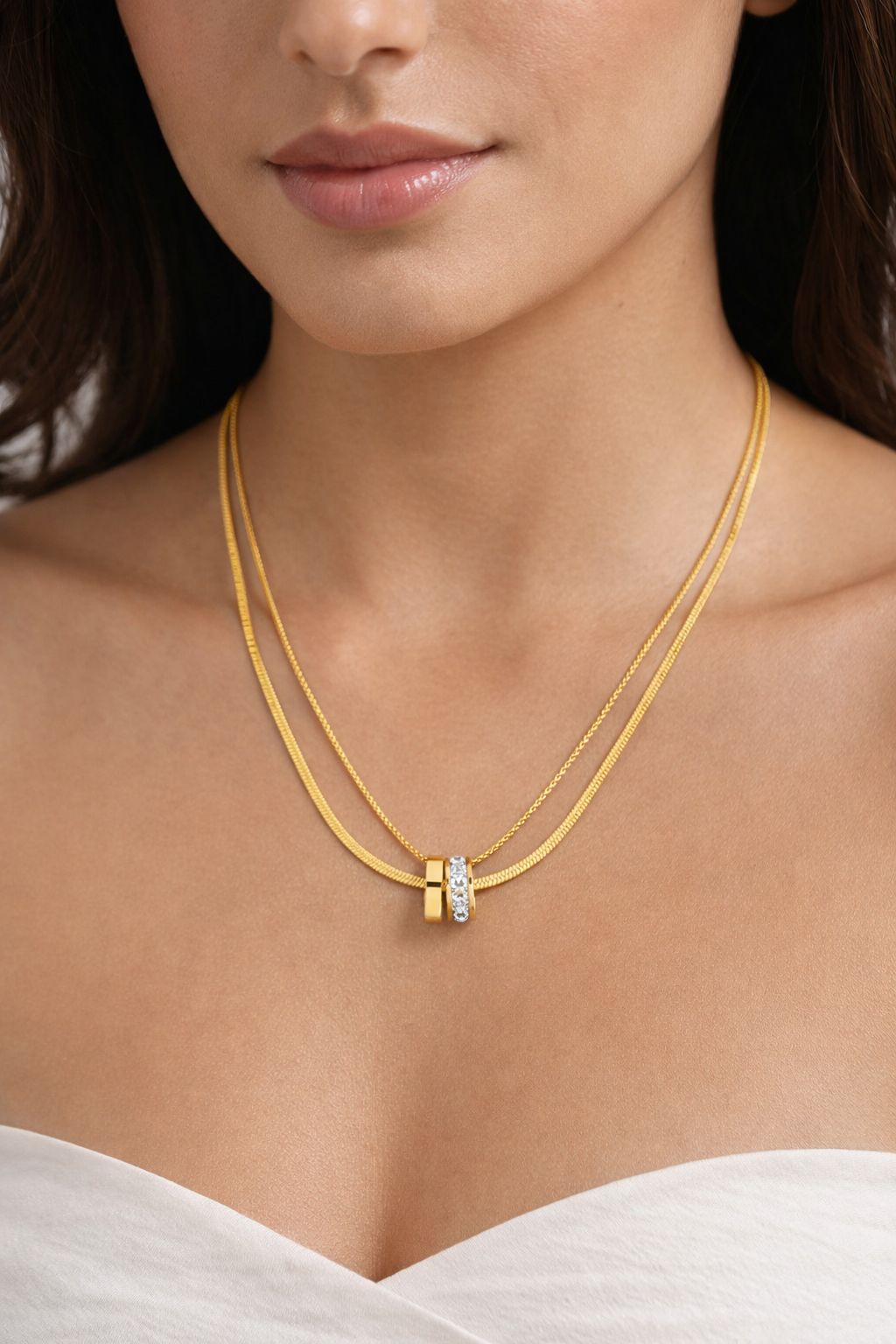 Gold Plated Double Layer Necklace for Women
