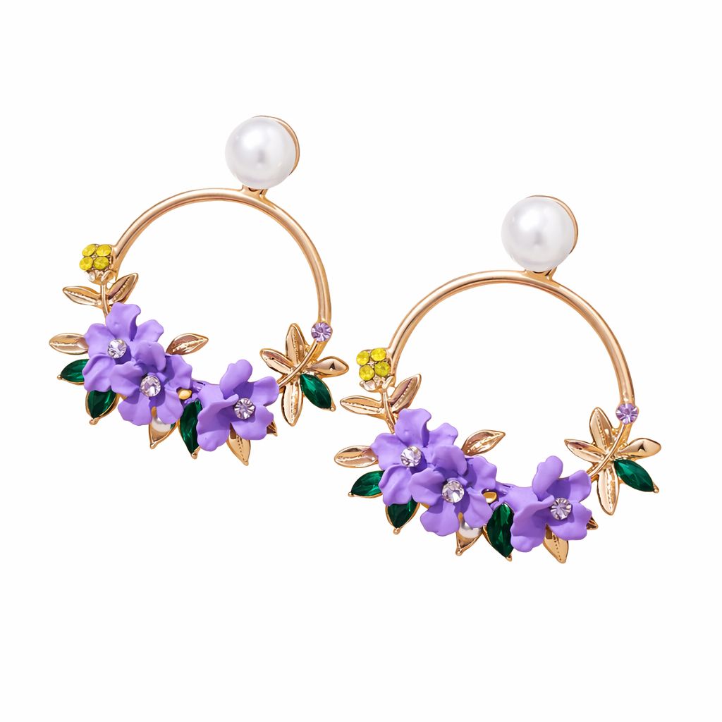 Floral Pearl Hoop Earrings for Women & Girls | Gold Plated Designer Statement Earrings | Lightweight Party Wear Jeweller
