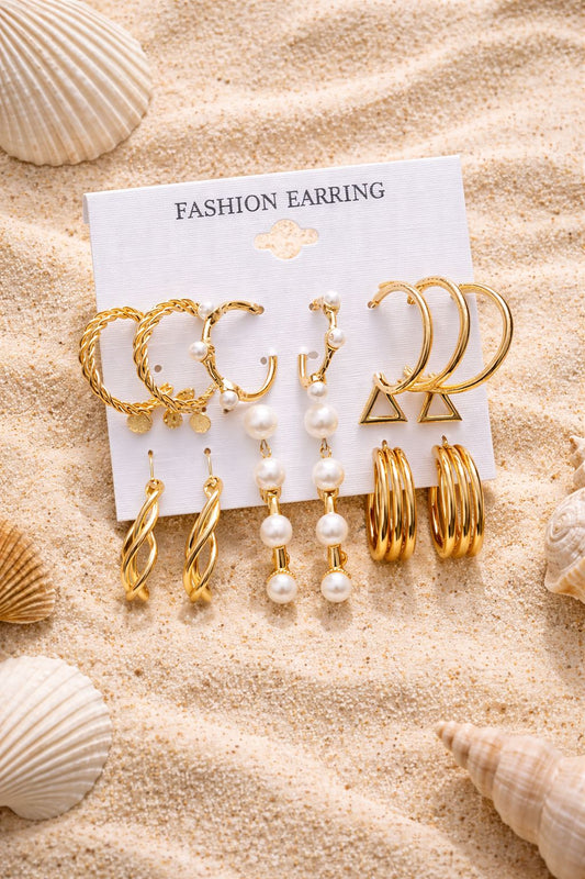 Gold Plated Pearl & Hoop Earrings Combo for Women
