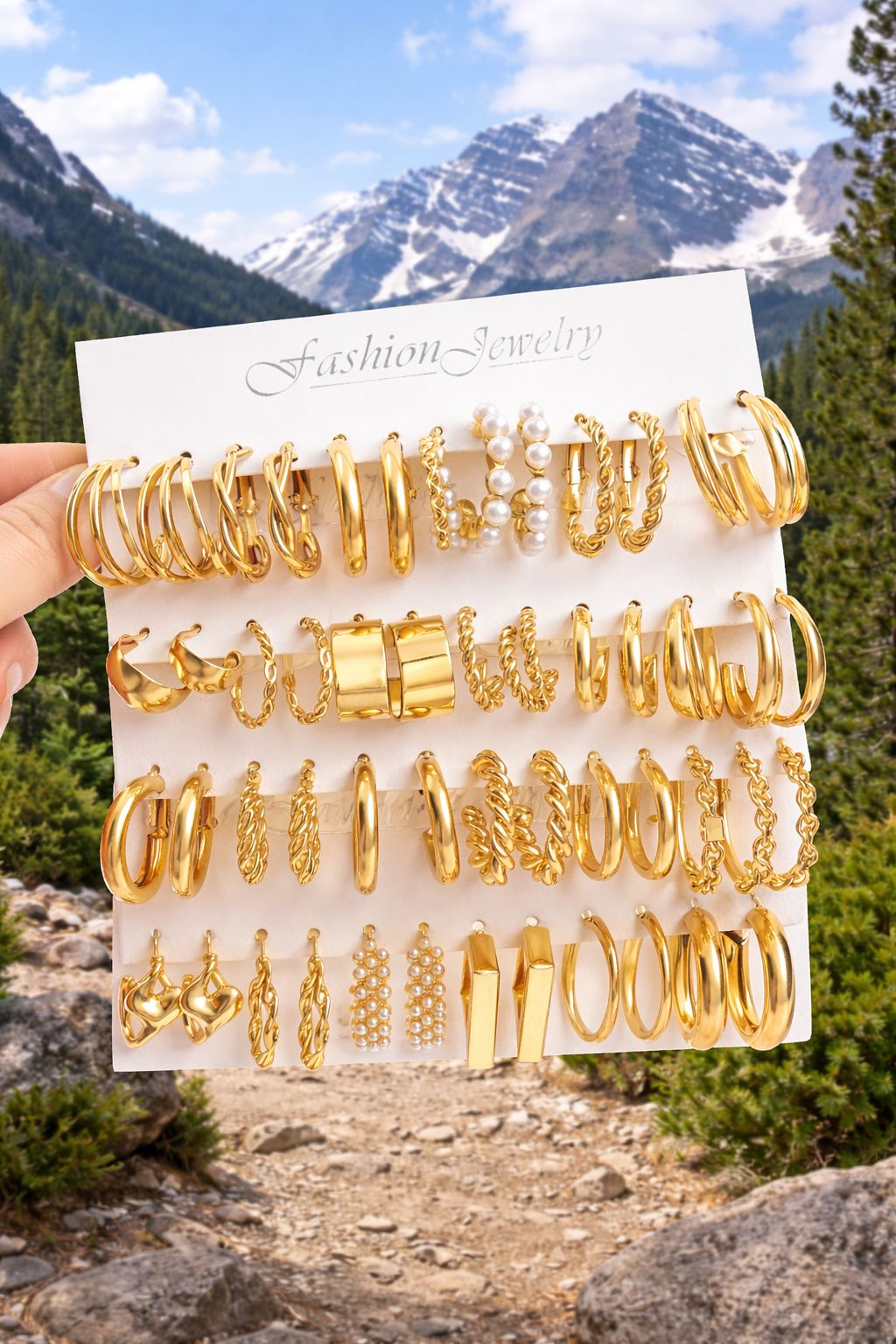 Luxury Gold Plated Hoop & Stud Earrings Mega Combo for Women