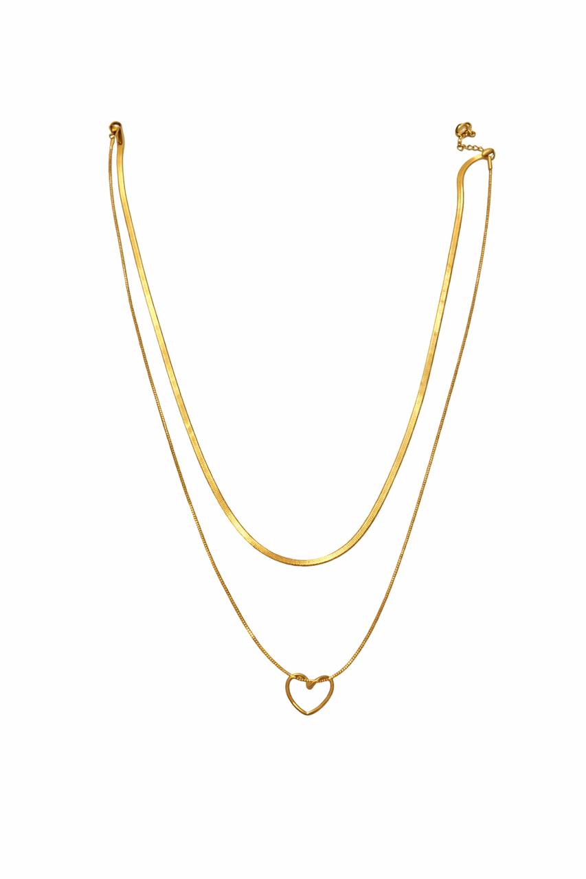 Double Layer Heart Pendant Necklace – Gold Finish  Elegant | Minimal | Everyday Wear