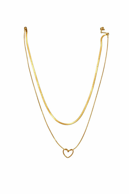 Double Layer Heart Pendant Necklace – Gold Finish  Elegant | Minimal | Everyday Wear
