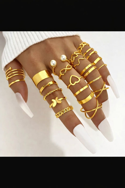 Gold Plated Stackable Ring Set for Women | Trendy Multi Ring Combo | Adjustable Fashion Jewellery