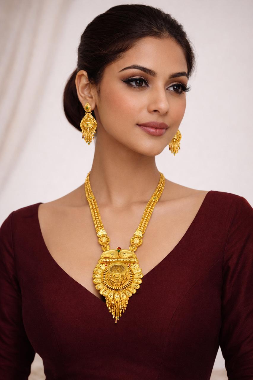 Royal Gold Plated Temple Necklace Set with Earrings