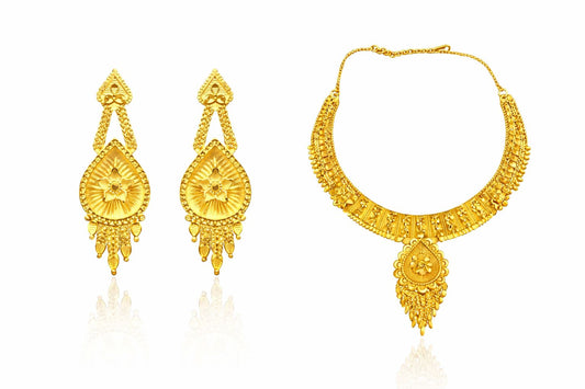 Royal Antique 1g Gold Necklace Set with Earrings