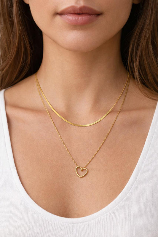 Double Layer Heart Pendant Necklace – Gold Finish  Elegant | Minimal | Everyday Wear